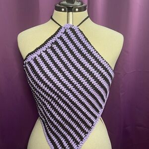 Handmade Striped Black and Purple Crochet Halter Top
